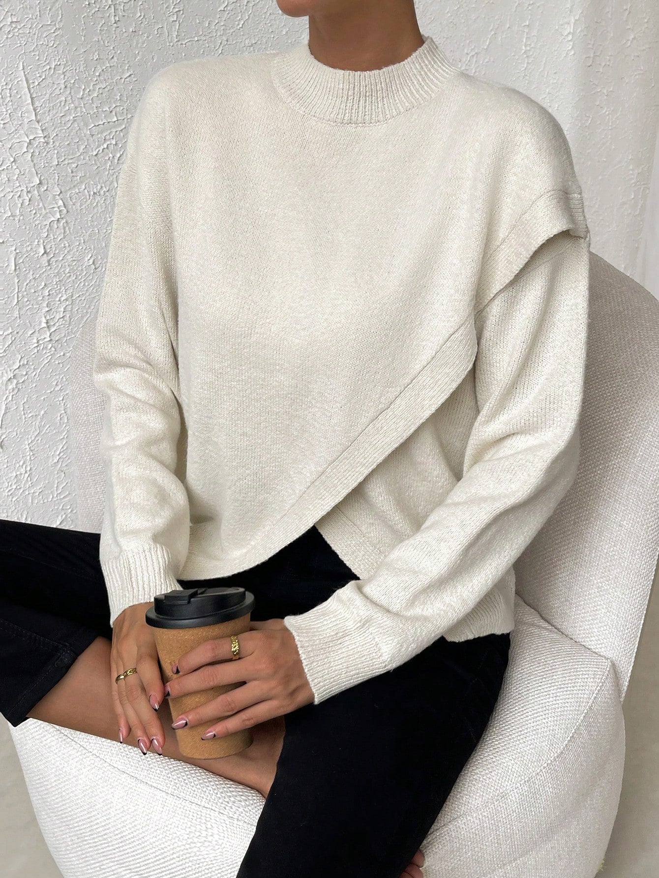 Buy SHEIN LUNE Solid Drop Shoulder Wrap Detail Sweater in Pakistan