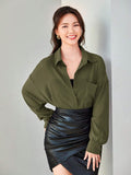 Buy SHEIN LUNE Women Spring/Summer Casual Solid Color Loose Fit Drop-Shoulder Shirt in Pakistan