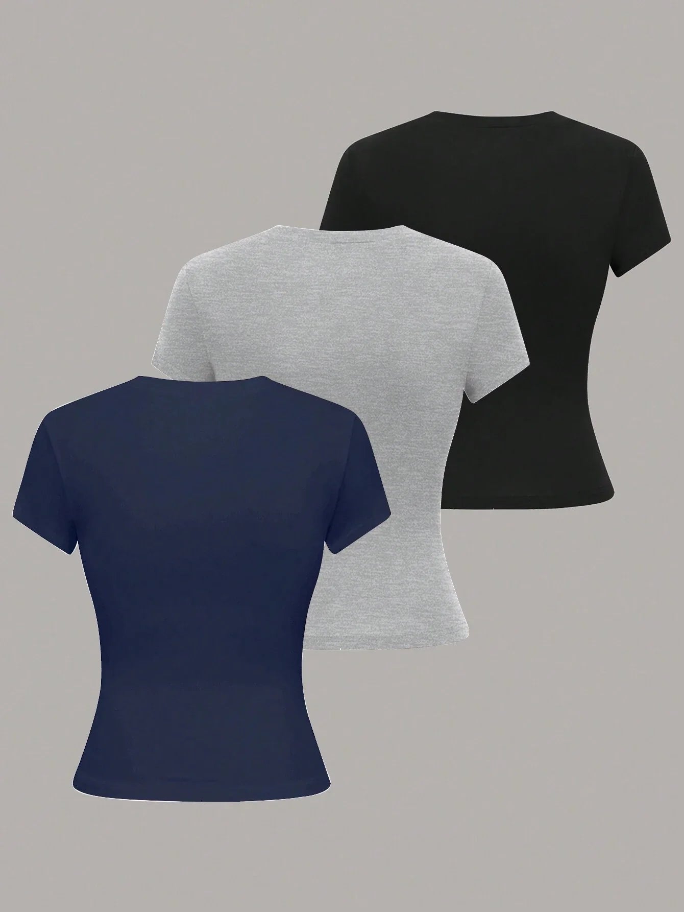 Buy SHEIN LUNE Women's Round Neck Short Sleeve Solid Color Casual Simple Fitted Blouse in Pakistan