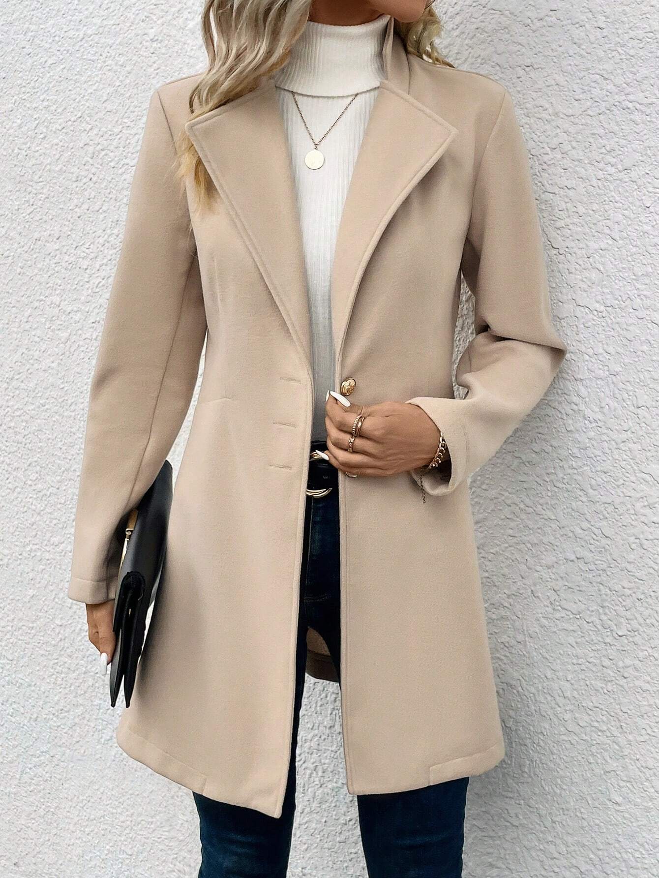 Buy SHEIN LUNE Women's Single-breasted Long Sleeve Woolen Coat in Pakistan