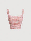 Buy SHEIN MOD Allover Floral Print Ruched Wide Straps Top in Pakistan