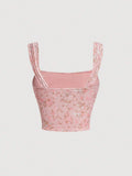 Buy SHEIN MOD Allover Floral Print Ruched Wide Straps Top in Pakistan