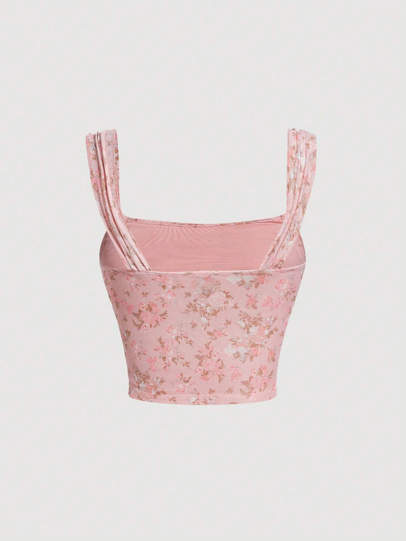 Buy SHEIN MOD Allover Floral Print Ruched Wide Straps Top in Pakistan