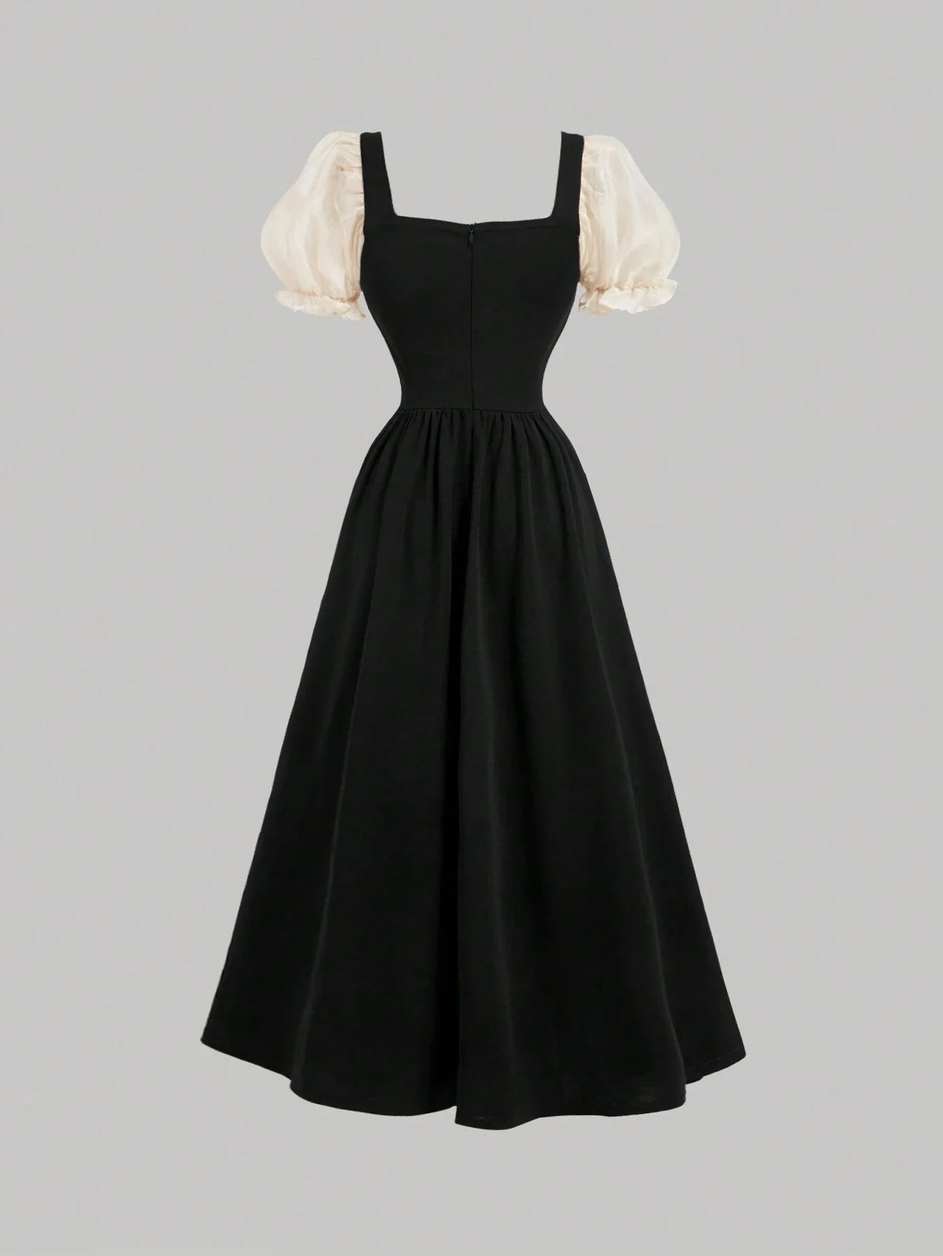 Buy SHEIN MOD Black And Apricot Palace Lace Vintage Bow Puff Sleeve Long Dress in Pakistan