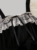 Buy SHEIN MOD Black And Apricot Palace Lace Vintage Bow Puff Sleeve Long Dress in Pakistan