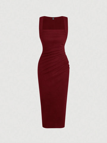 Buy SHEIN MOD Ladies' Square Neckline Pleated Bodycon Dress in Pakistan
