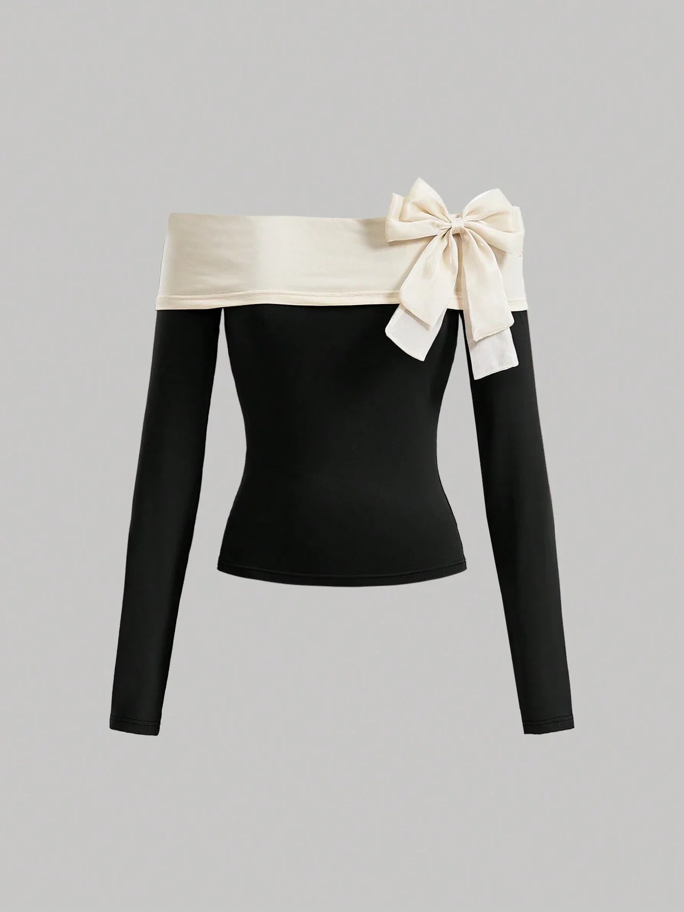 Buy SHEIN MOD Night Outfit Color Block Bow Decorated Off Shoulder T-Shirt in Pakistan