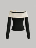Buy SHEIN MOD Night Outfit Color Block Bow Decorated Off Shoulder T-Shirt in Pakistan