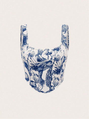 Buy SHEIN MOD Plant Print Lettuce Trim Bodycon Summer Tank Top in Pakistan