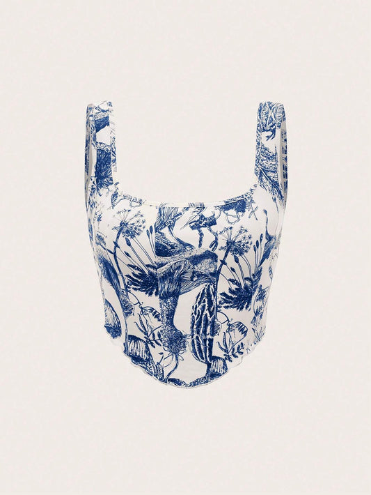 Buy SHEIN MOD Plant Print Lettuce Trim Bodycon Summer Tank Top in Pakistan