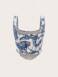 Buy SHEIN MOD Plant Print Lettuce Trim Bodycon Summer Tank Top in Pakistan