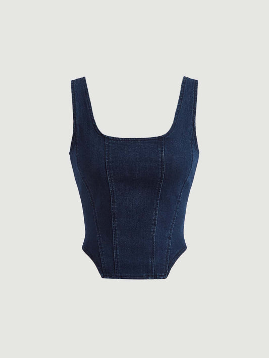 Buy SHEIN MOD Square Neck High-low Hem Tank Denim Top in Pakistan