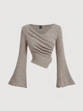 Buy SHEIN MOD Women's Apricot V-Neck Bell Sleeve T-Shirt in Pakistan