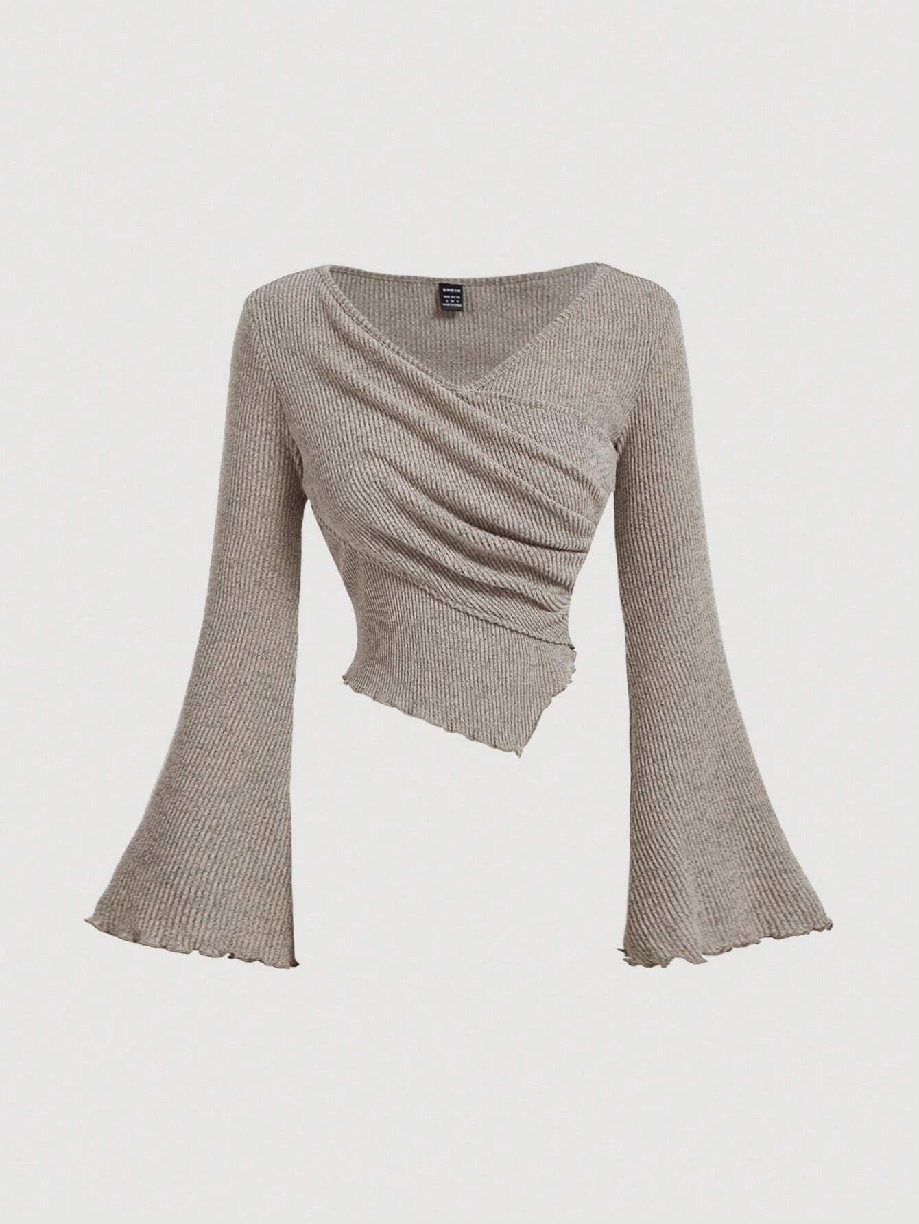 Buy SHEIN MOD Women's Apricot V-Neck Bell Sleeve T-Shirt in Pakistan