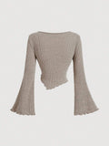 Buy SHEIN MOD Women's Apricot V-Neck Bell Sleeve T-Shirt in Pakistan