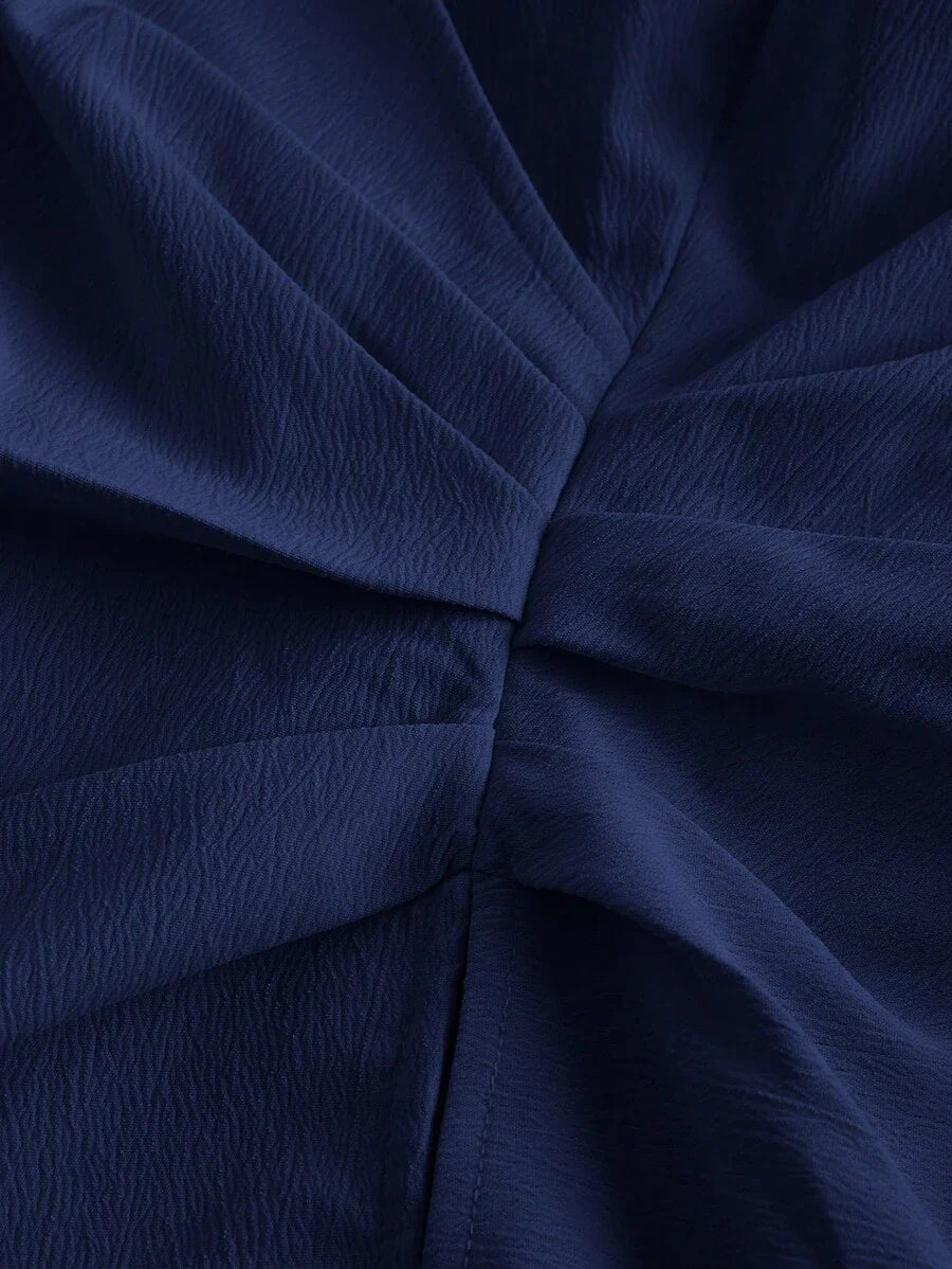 Buy SHEIN MOD Women's Elegant Solid Color Lantern Sleeve Pleated Slit Hem Blouse in Pakistan