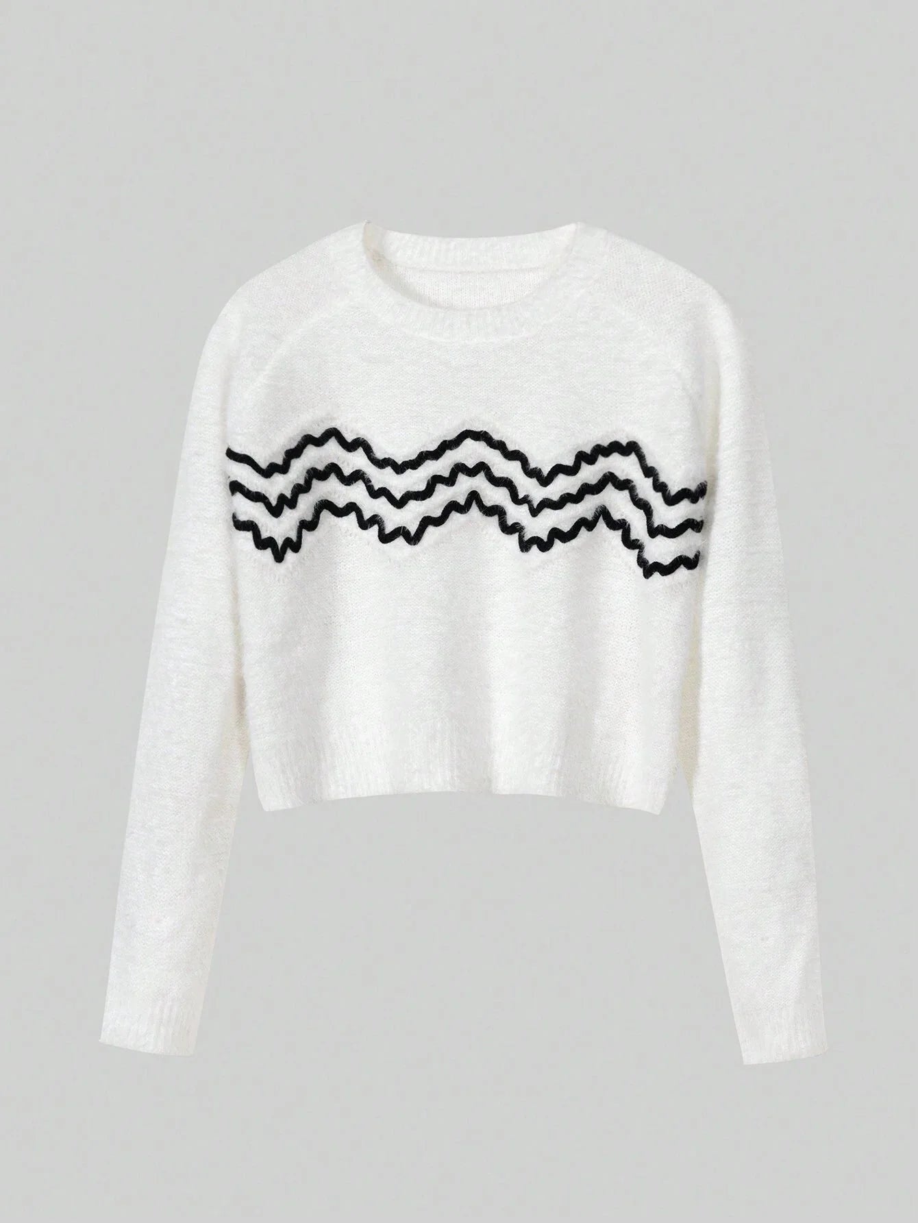 Buy SHEIN MOOSTA Chevron Pattern Raglan Sleeve Crop Sweater in Pakistan