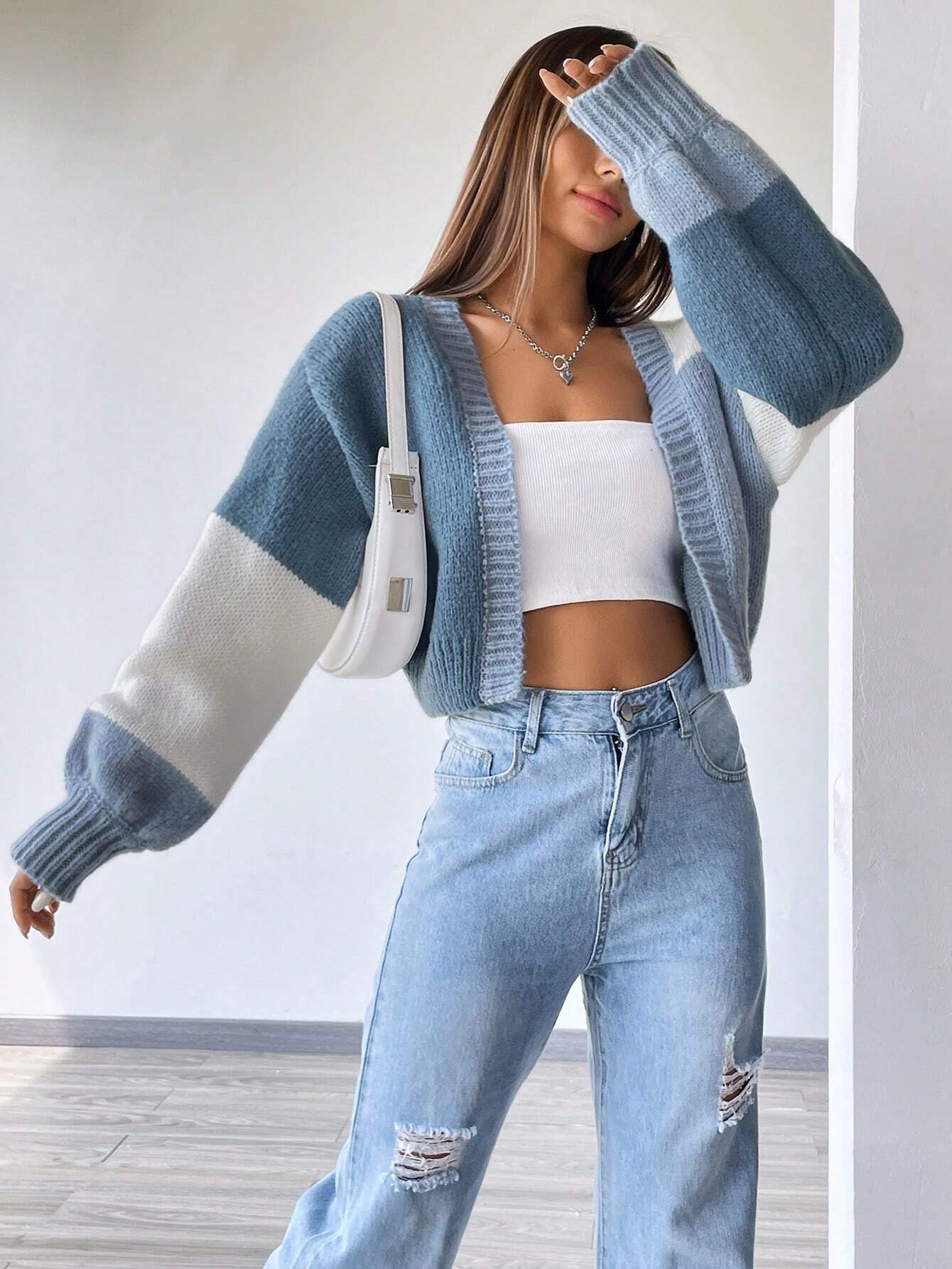 Buy SHEIN MOOSTA Colorblock Drop Shoulder Duster Cardigan in Pakistan