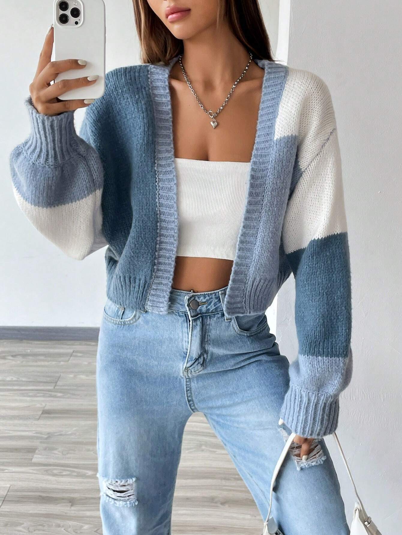 Buy SHEIN MOOSTA Colorblock Drop Shoulder Duster Cardigan in Pakistan