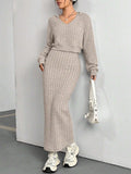 Buy SHEIN MOOSTA Ladies' Ribbed Long Sleeve T-Shirt And Skirt Set in Pakistan