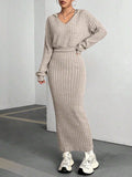 Buy SHEIN MOOSTA Ladies' Ribbed Long Sleeve T-Shirt And Skirt Set in Pakistan