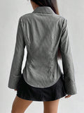 Buy SHEIN MOOSTA Ladies' Solid Color Slim Fit Striped Long Sleeve Shirt,Long Sleeve Tops in Pakistan