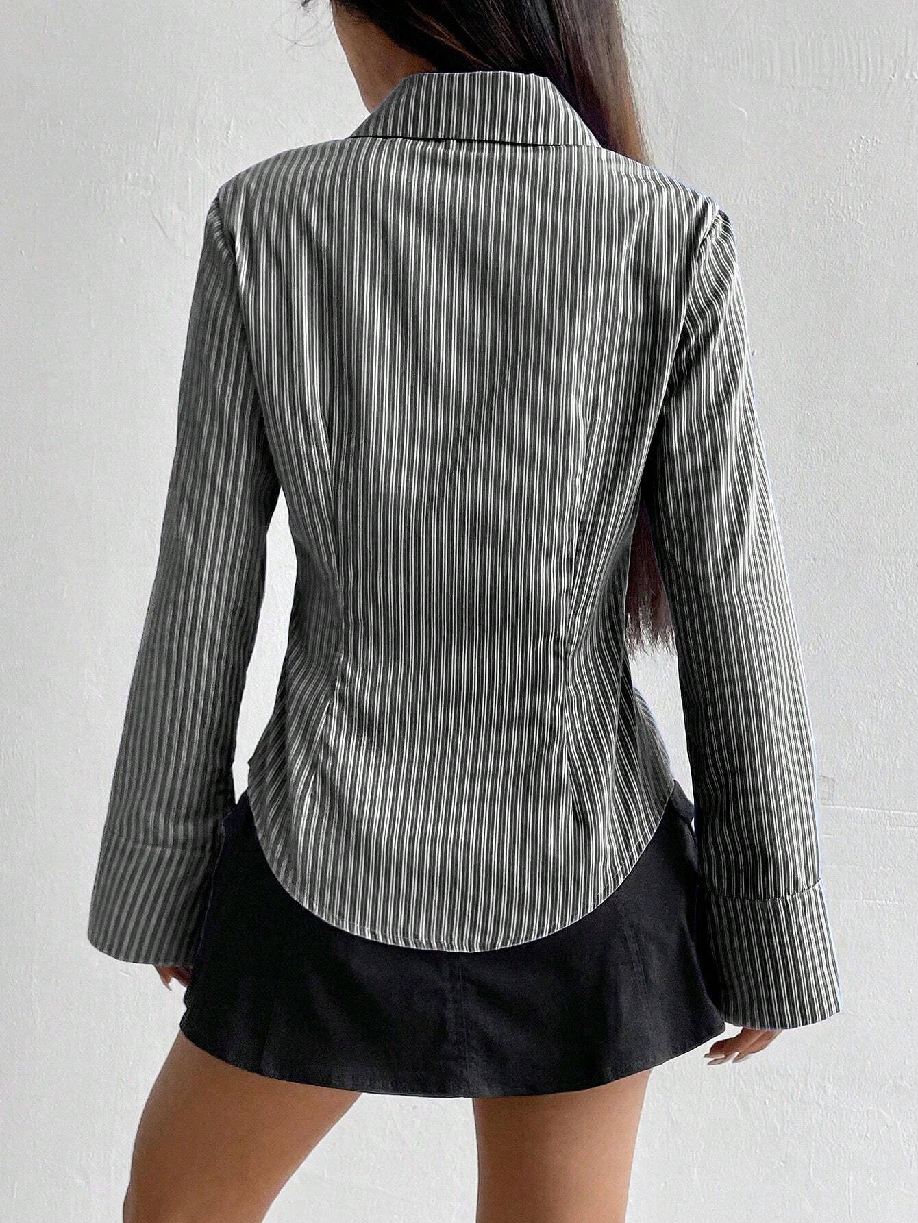 Buy SHEIN MOOSTA Ladies' Solid Color Slim Fit Striped Long Sleeve Shirt,Long Sleeve Tops in Pakistan