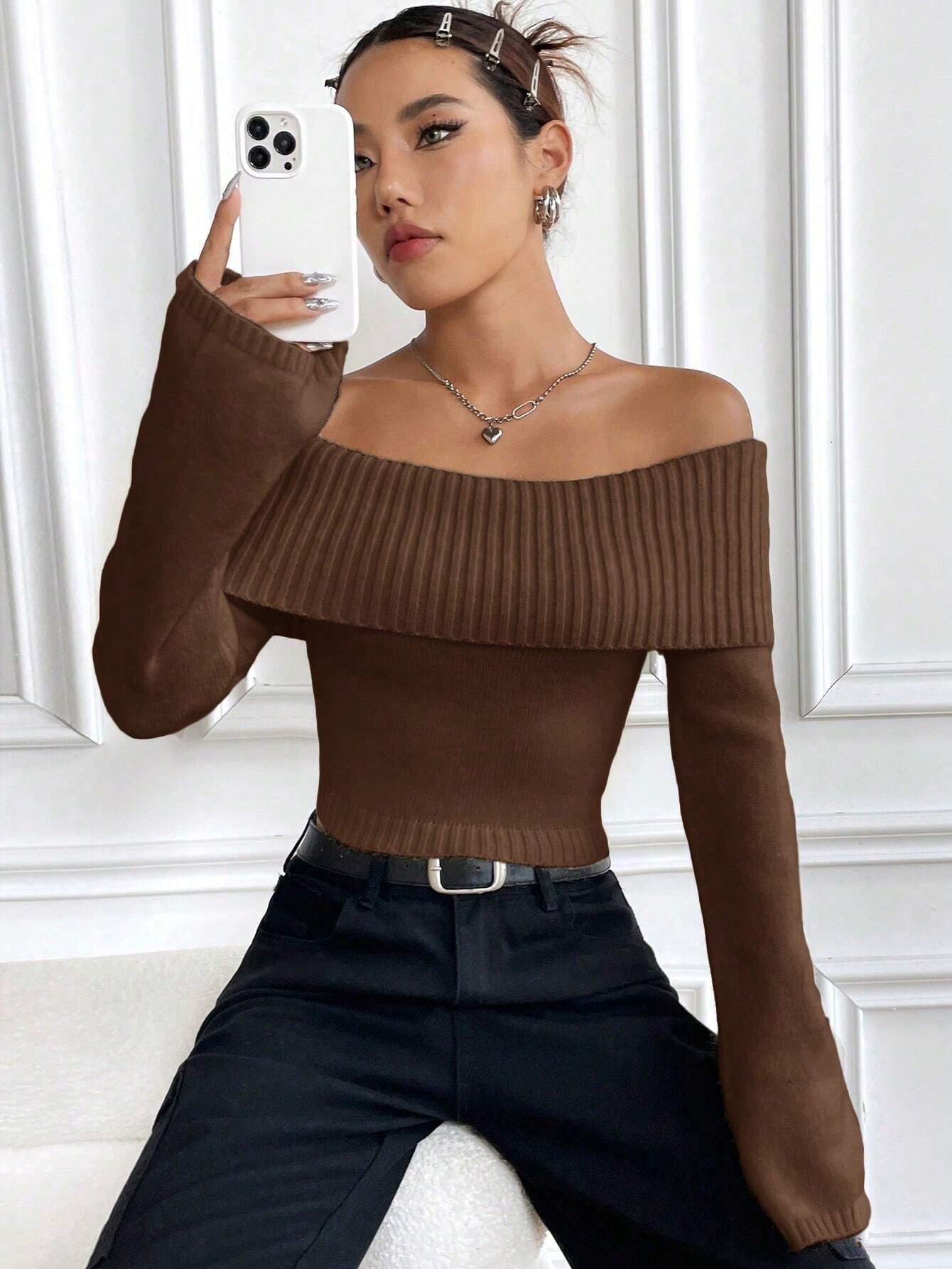 Buy SHEIN MOOSTA Off-Shoulder Casual All-Match Sweater in Pakistan