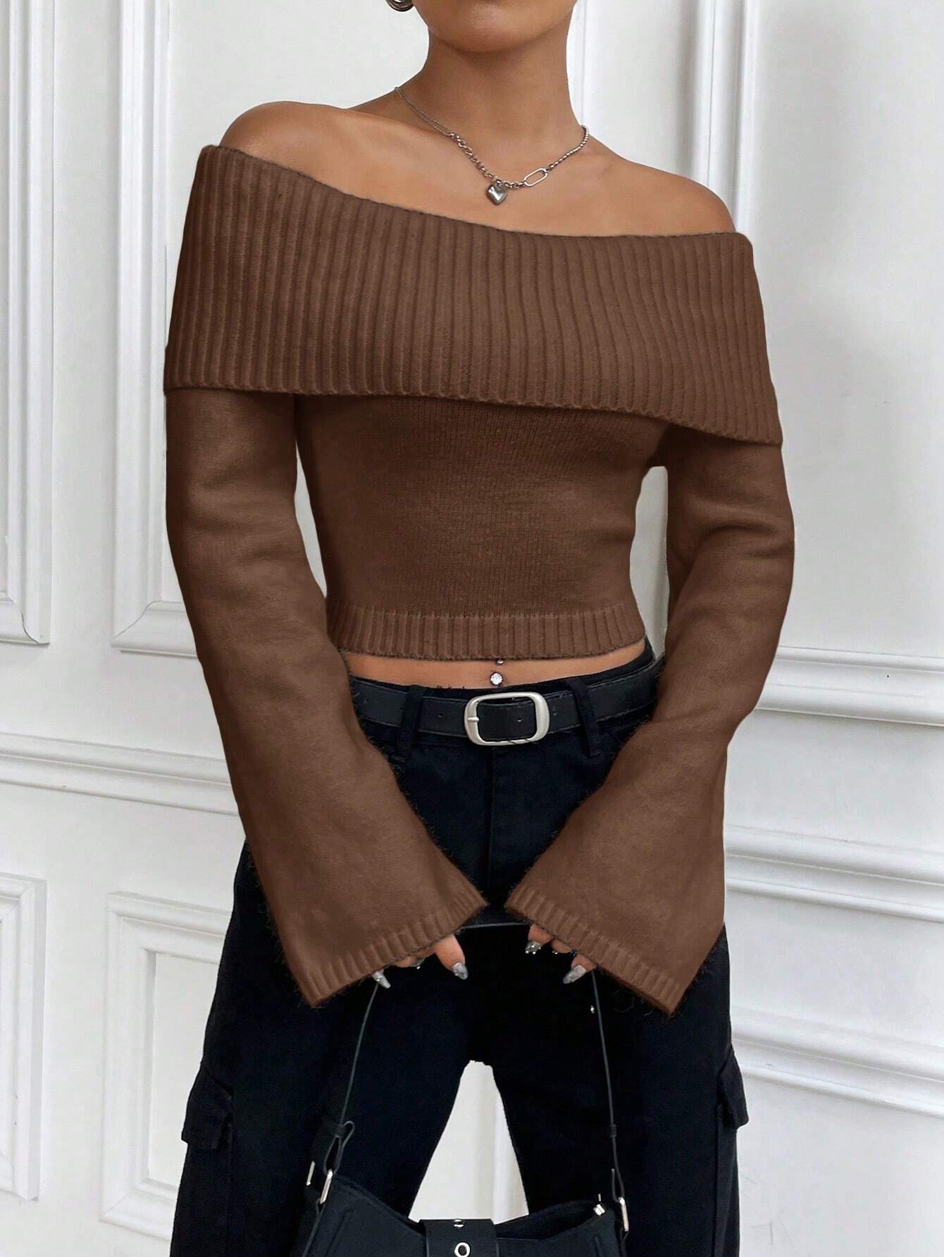 Buy SHEIN MOOSTA Off-Shoulder Casual All-Match Sweater in Pakistan