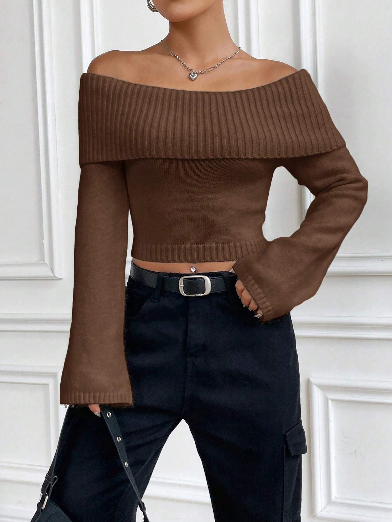 Buy SHEIN MOOSTA Off-Shoulder Casual All-Match Sweater in Pakistan