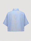 Buy SHEIN MOOSTA Striped Cropped Relaxed Casual Women Oversized Cuffed Sleeve Blouse, Linen Texture in Pakistan