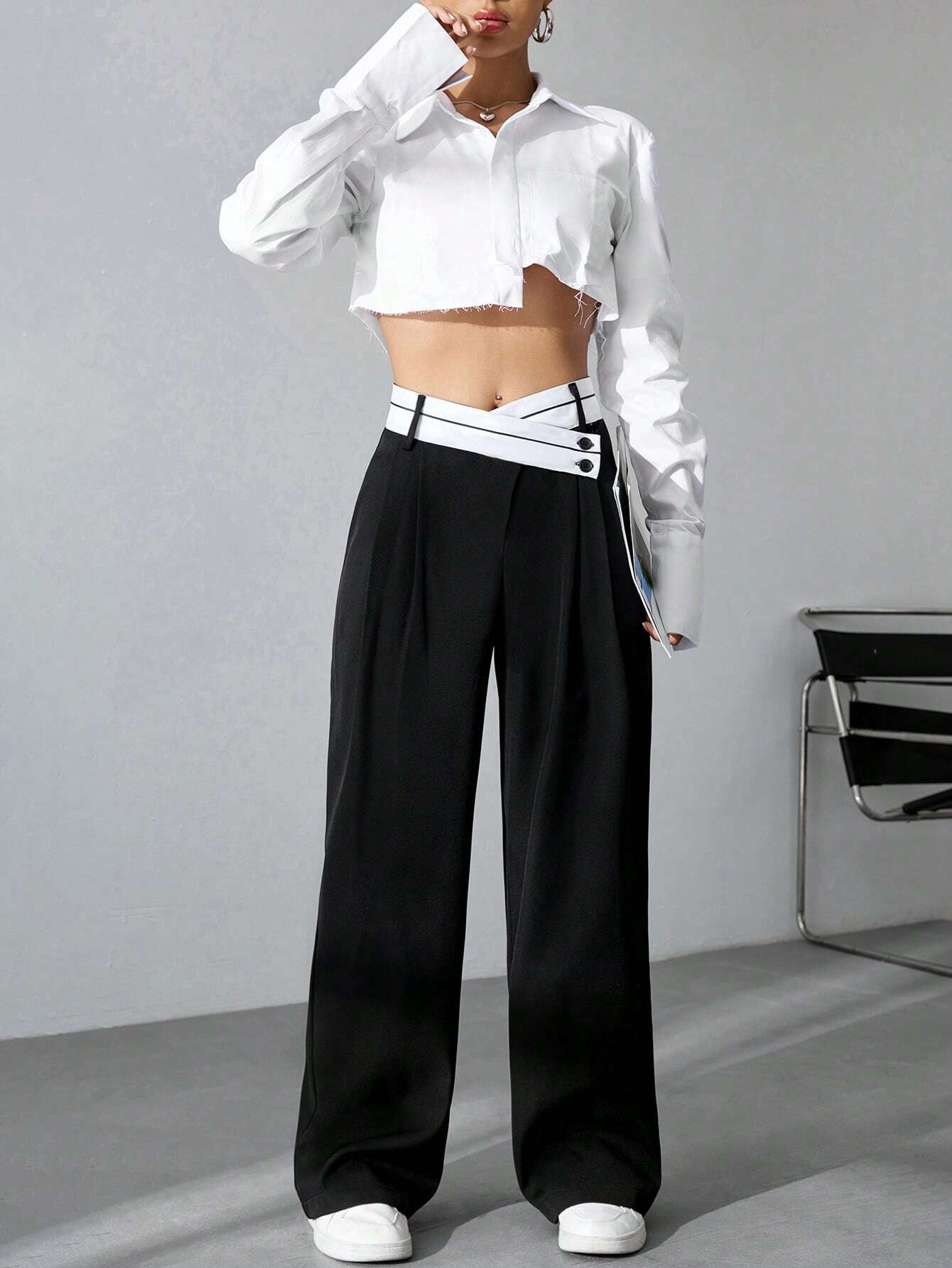 Buy SHEIN MOOSTA Women's Color Block Wide Leg Pants in Pakistan
