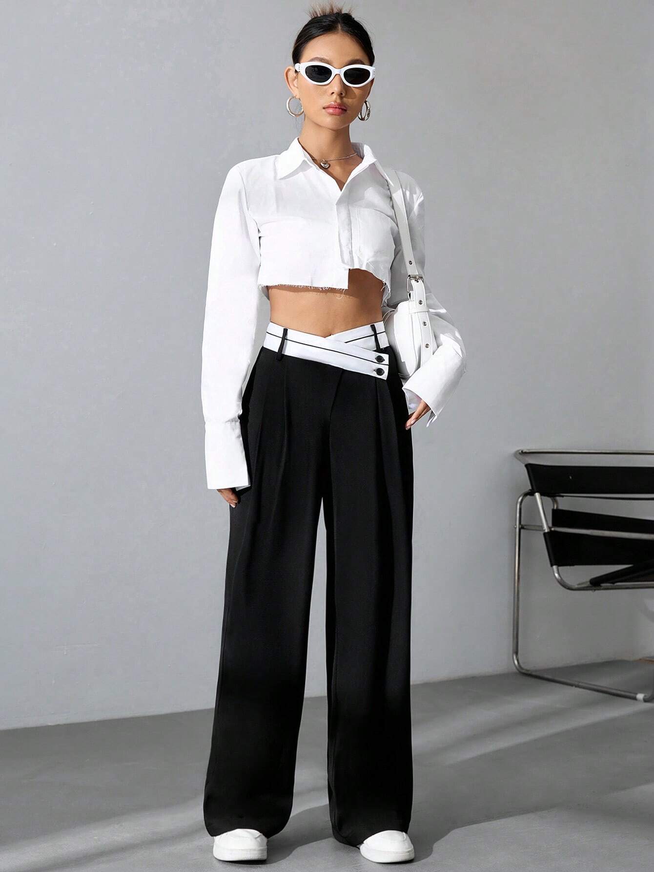 Buy SHEIN MOOSTA Women's Color Block Wide Leg Pants in Pakistan