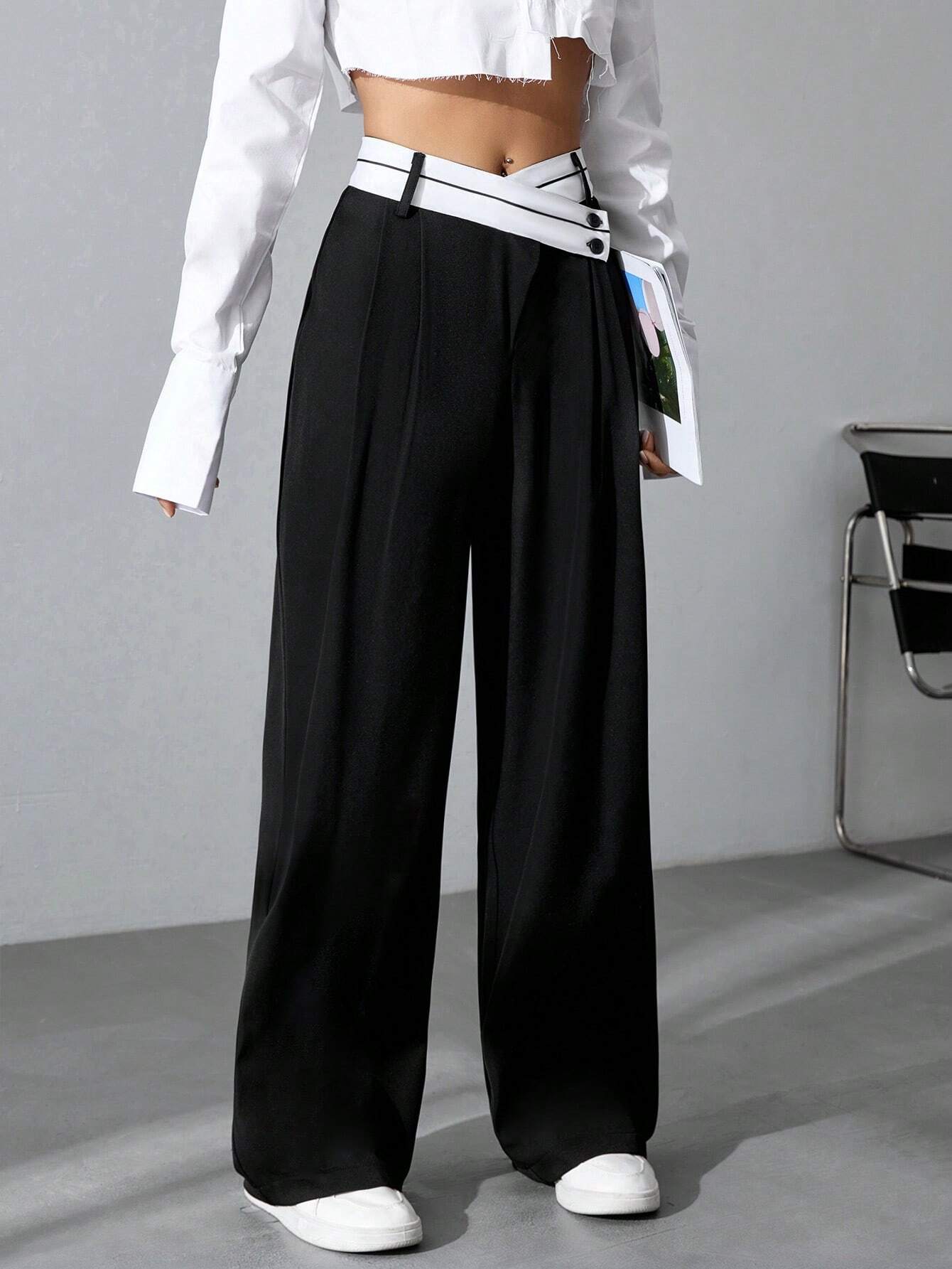 Buy SHEIN MOOSTA Women's Color Block Wide Leg Pants in Pakistan