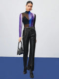 Buy SHEIN Maija Women'S Gradient Color Stand Collar See-Through Mesh Blouse in Pakistan
