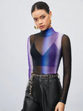 Buy SHEIN Maija Women'S Gradient Color Stand Collar See-Through Mesh Blouse in Pakistan
