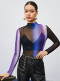 Buy SHEIN Maija Women'S Gradient Color Stand Collar See-Through Mesh Blouse in Pakistan