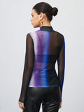Buy SHEIN Maija Women'S Gradient Color Stand Collar See-Through Mesh Blouse in Pakistan