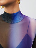 Buy SHEIN Maija Women'S Gradient Color Stand Collar See-Through Mesh Blouse in Pakistan