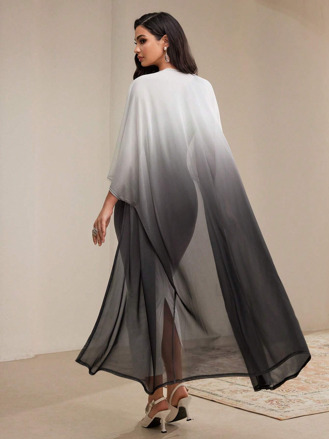 Buy SHEIN Modely 2pcs Set Women's Elegant Gradient Batwing Sleeve Long Jacket And Asymmetric Collar Fitted Dress in Pakistan