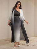 Buy SHEIN Modely 2pcs Set Women's Elegant Gradient Batwing Sleeve Long Jacket And Asymmetric Collar Fitted Dress in Pakistan
