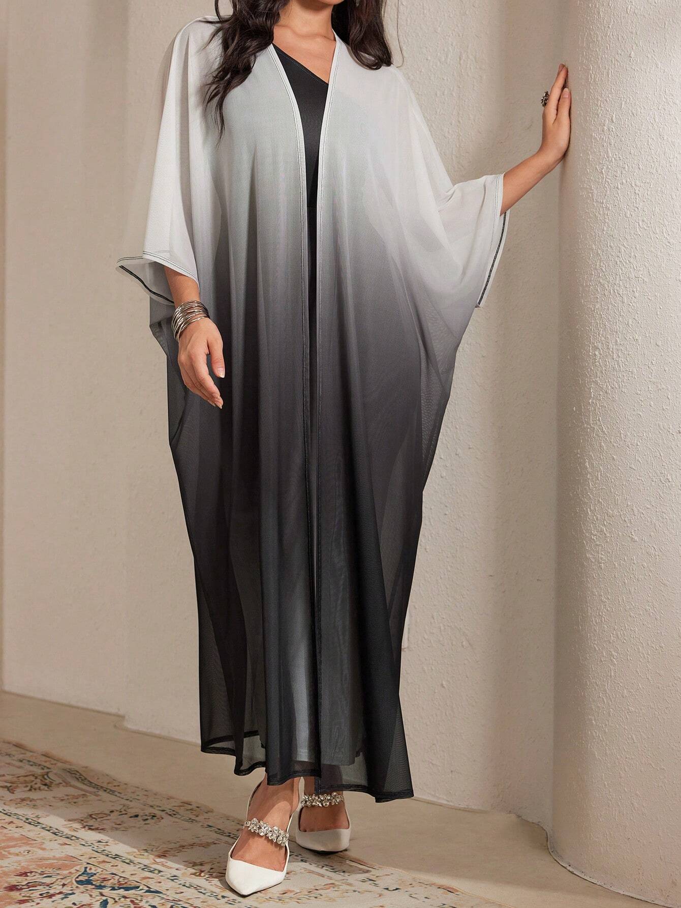 Buy SHEIN Modely 2pcs Set Women's Elegant Gradient Batwing Sleeve Long Jacket And Asymmetric Collar Fitted Dress in Pakistan