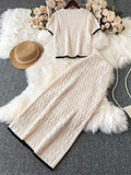 Buy SHEIN Modely 2pcs Women Autumn/Winter Colorblock Crew Neck Short Sleeve Knitted Top And Knitted Blend Skirt Casual Outfit in Pakistan