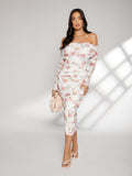 Buy SHEIN Modely Allover Floral Print Off Shoulder Ruched Dress in Pakistan