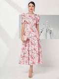 Buy SHEIN Modely Allover Floral Print Puff Sleeve Belted Dress in Pakistan