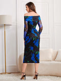Buy SHEIN Modely Asymmetrical Neck Floral Print Split Hem Ruched Side Mesh Date Night Bodycon Dress in Pakistan