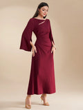 Buy SHEIN Modely Burgundy Red Ladies' Solid Color Simple Arabian Daily Modest Long Sleeve Dress Long Evening Dresses in Pakistan