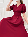 Buy SHEIN Modely Burgundy Red Women's Plain And Simple Daily Short Sleeve Dress in Pakistan