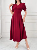 Buy SHEIN Modely Burgundy Red Women's Plain And Simple Daily Short Sleeve Dress in Pakistan