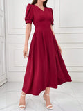 Buy SHEIN Modely Burgundy Red Women's Plain And Simple Daily Short Sleeve Dress in Pakistan